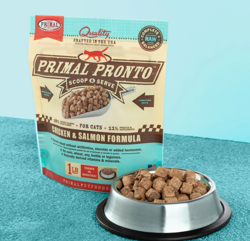 PRIMAL Pronto Frozen Chicken + Salmon Cat Food 1lb
