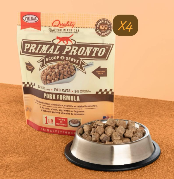 PRIMAL Pronto Frozen Pork Cat Food 1lbX4