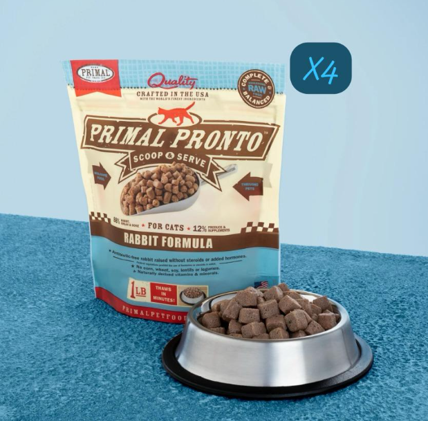 Primal Pronto Frozen Rabbit Cat Food 1lbX4