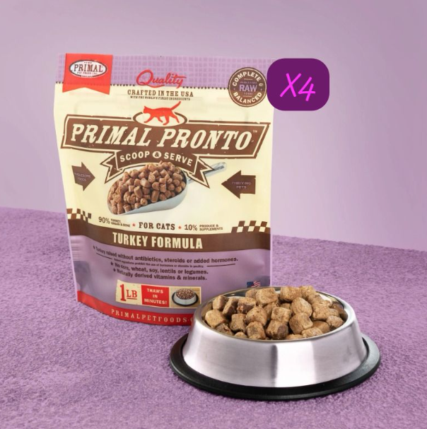 Primal Pronto Frozen Turkey Cat Food 1lbX4