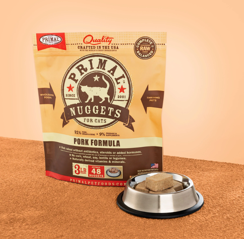 PRIMAL Nuggets Frozen Meat Brick Cat Food Pork Formula 3lb