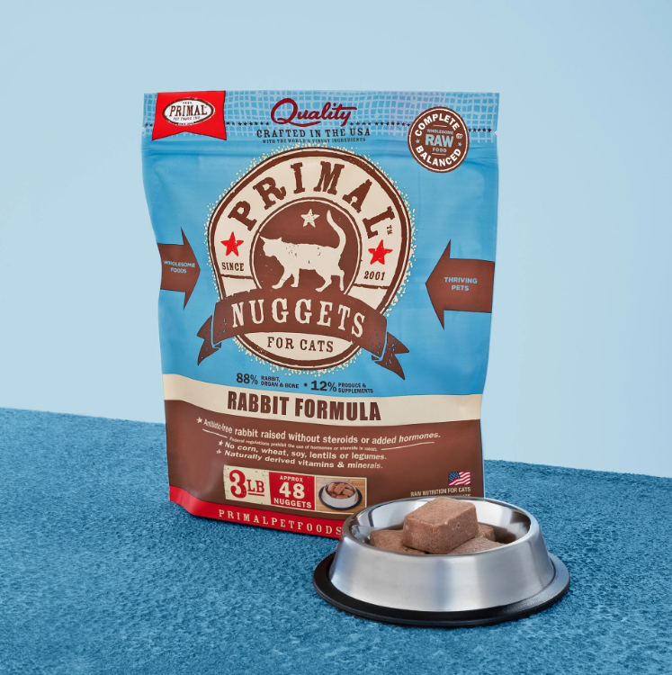 PRIMAL Nuggets Frozen Meat Brick Cat Food Rabbit Formula 3lb