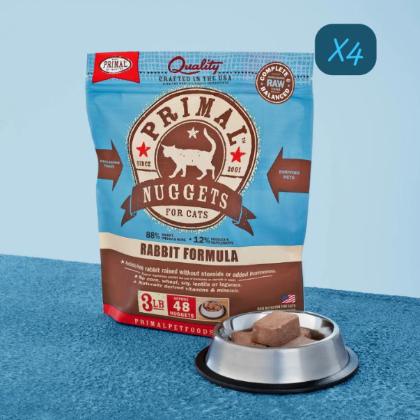 PRIMAL Nuggets Frozen Meat Brick Cat Food Rabbit Formula 3lbx4
