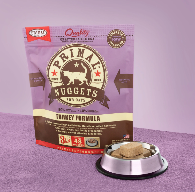 PRIMAL Nuggets Frozen Meat Brick Cat Food Turkey Formula 3lb