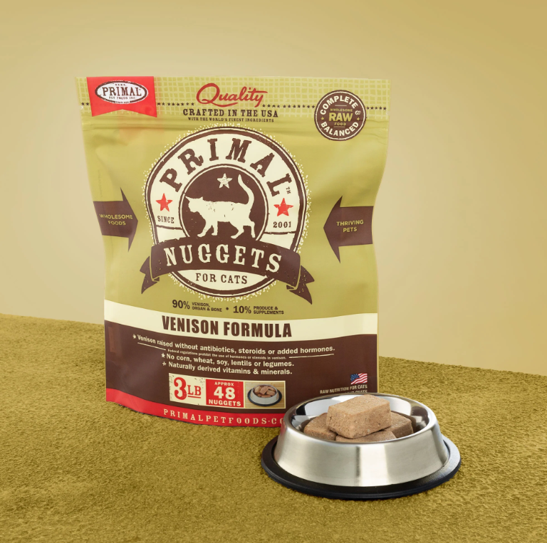 PRIMAL Nuggets Frozen Meat Brick Cat Food Venison Formula 3lb
