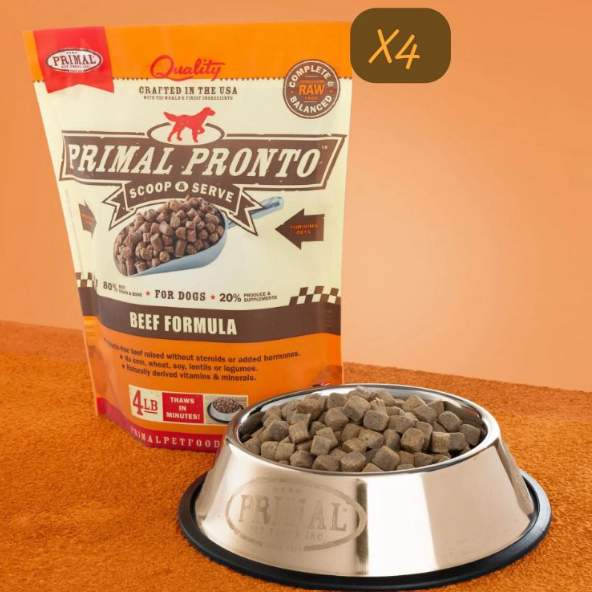 PRIMAL Pronto Frozen Beef Formula dog food 4lbX4
