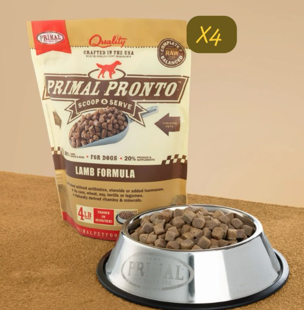 PRIMAL Pronto Frozen Meat Dog Food Lamb Formula 4lbX4