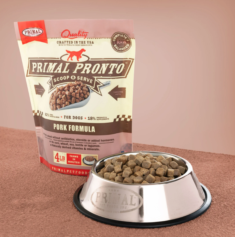 PRIMAL Pronto Frozen Meat Dog Food Pork Formula 4lb