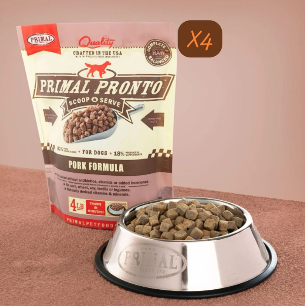 PRIMAL Pronto Frozen Meat Dog Food Pork Formula 4lbX4