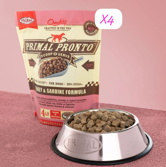 PRIMAL Pronto Frozen Meat Dog Food Turkey and Sardine Formula 4lbX4