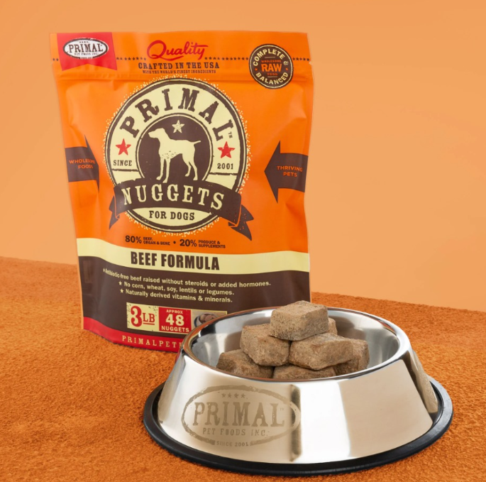 PRIMAL Nuggets Frozen Meat Brick Dog Food Beef Formula 3lb