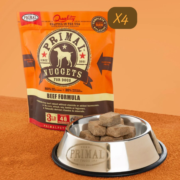 PRIMAL Nuggets Frozen Meat Brick Dog Food Beef Formula 3lbX4