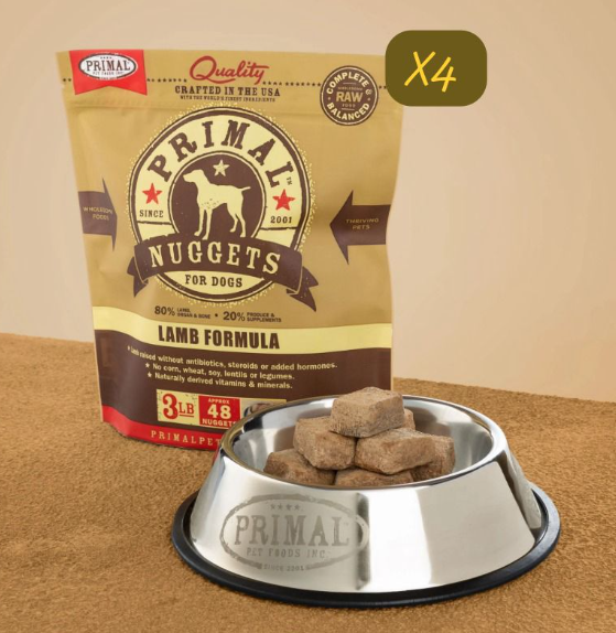 PRIMAL Nuggets Frozen Meat Dog Food Lamb Formula 3lbX4