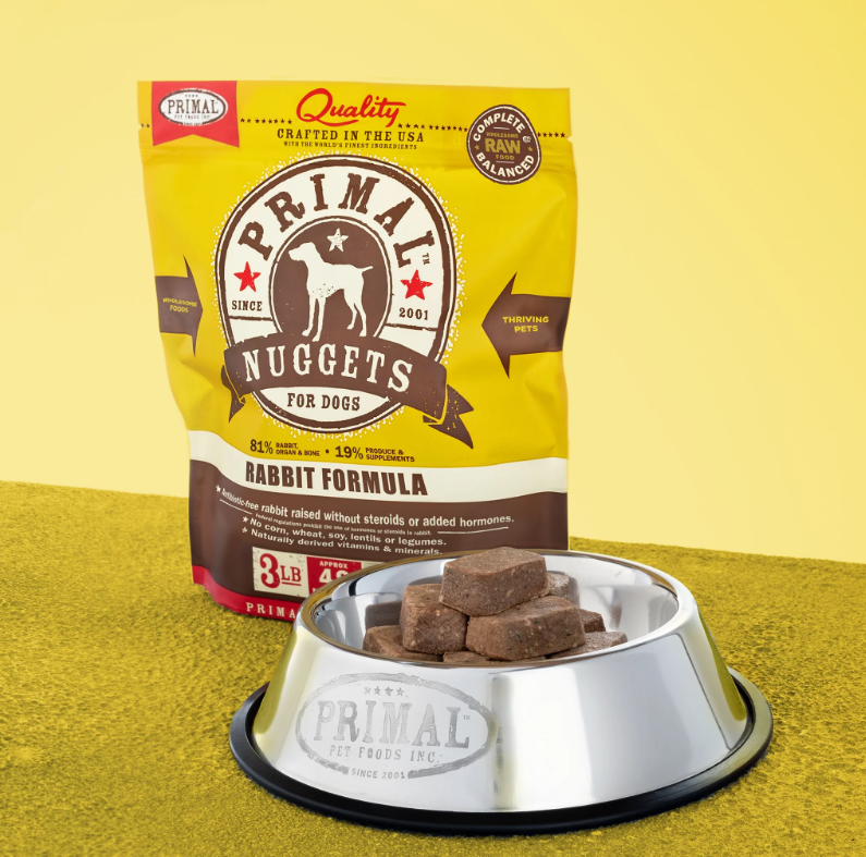 PRIMAL Nuggets Frozen Meat Dog Food Rabbit Formula 3lb