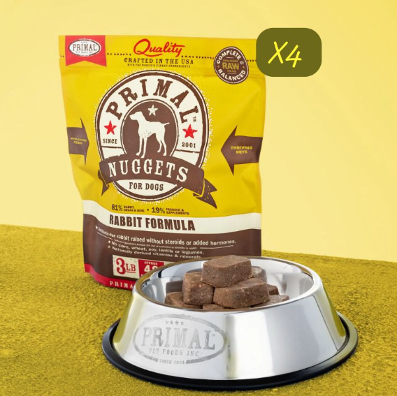 PRIMAL Nuggets Frozen Meat Dog Food Rabbit Formula 3lbX4