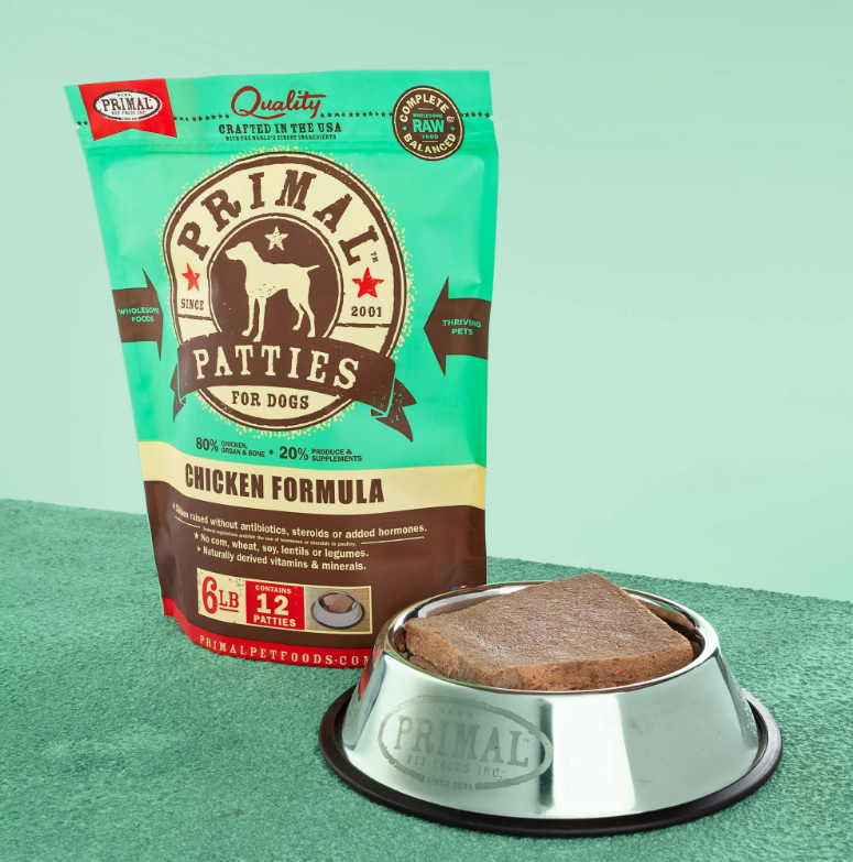 PRIMAL Patties Frozen Chicken Formula dog food 6lb