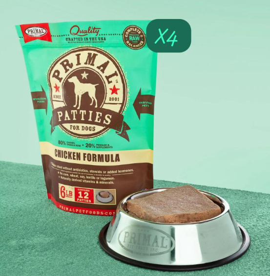 PRIMAL Patties Frozen Chicken Formula dog food 6lbX4