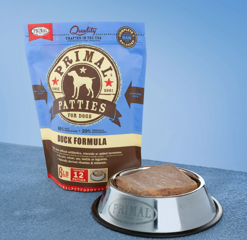 PRIMAL Patties Frozen Duck Formula dog food 6lb