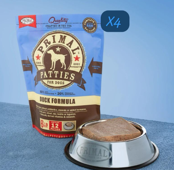 PRIMAL Patties Frozen Duck Formula dog food 6lbX4