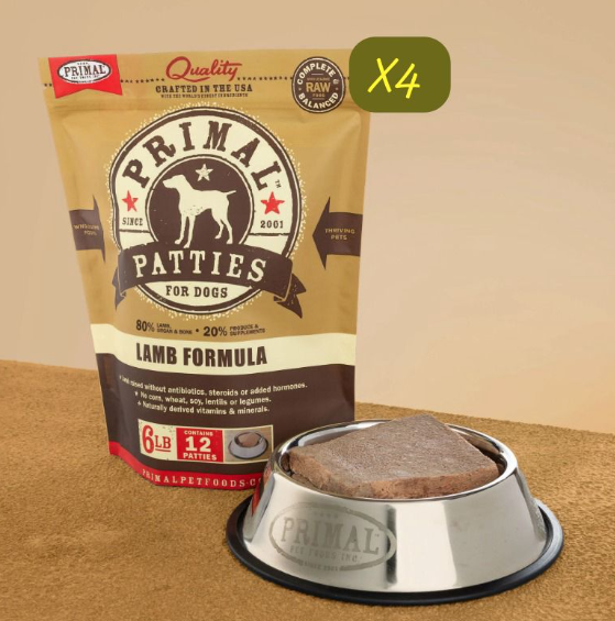 Primal Patties Frozen Lamb Formula dog food 6lbX4