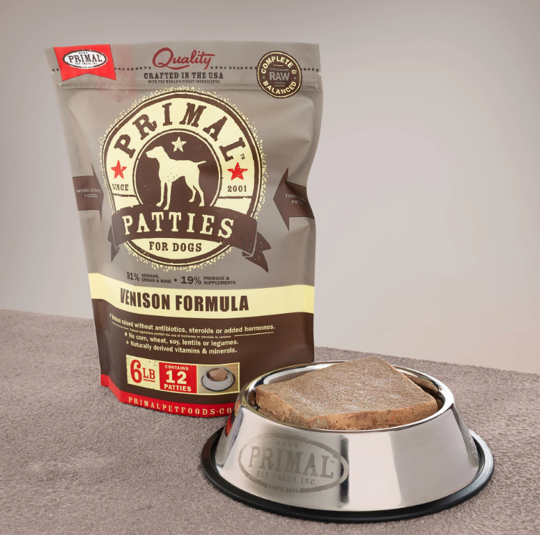 Primal Patties Frozen Venison Formula dog food 6lb