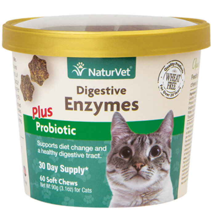 NaturVet Digestive Enzymes Soft Chews With Prebiotic & Probiotic for Cats 3.1oz