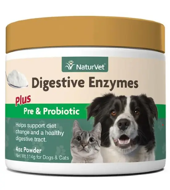 NaturVet Digestive Enzymes Powder With Prebiotics & Probiotics for Cats & Dogs 4oz