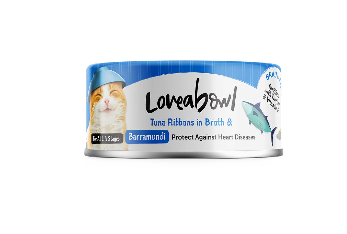Loveabowl Grain-Free Tuna Ribbons in Broth & Barramundi Recipe Cat Can 70g