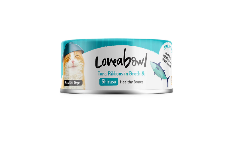 Loveabowl Grain-Free Tuna Ribbons in Broth & Shirasu Recipe Cat Can 70g