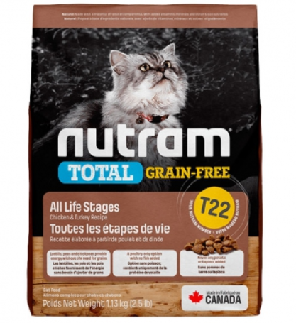 Nutram T22 無穀物全能系列 火雞+雞肉(挑嘴全齡貓) 乾糧 5.4kg 