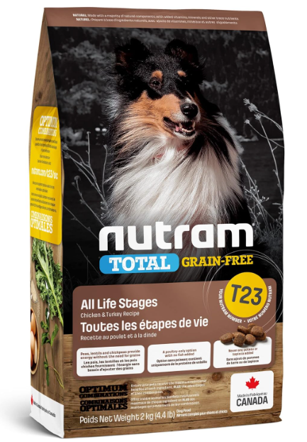 Nutram T23 無穀物 雞肉及火雞肉 全犬乾糧2kg 