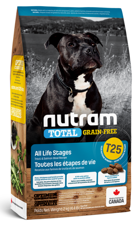 Nutram T25 無穀物 三文魚及鱒魚 全犬乾糧(大粒)  2kg