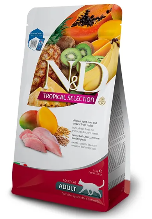 Farmina N&D Tropical Series Adult Cat Dry Food Chicken + Mango Recipe 1.5kg