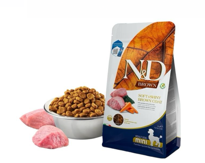 Farmina N&D Brown series Dry Dog Food - lamb, Spirulina And Carrot Recipe For Adult (Brown Coat) 2kg