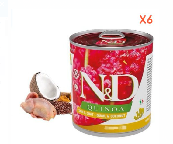 Farmina N&D Quinoa系列 藜麥天然鵪鶉配方皮膚及毛髮護理成犬罐頭 300g X6 