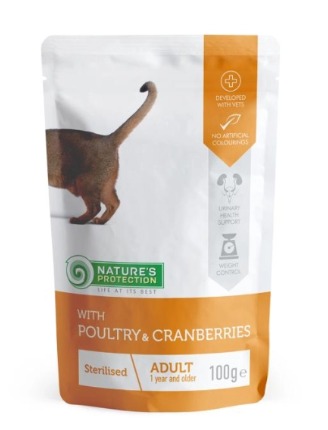 Nature's Protection Cat pet food for sterilised cats with poultry and cranberries 100g