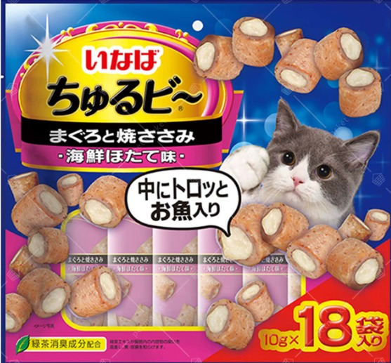 INABA Tuna, Grilled Chicken & Scallop Flavour Cat Treats 10g x 18