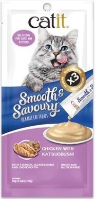 Catit Smooth & Savoury Chicken with katsuobushi Lickable Cat Treats 15gx4