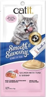  Catit Smooth & Savoury Salmon with tuna & shrimp Lickable Cat Treats 15gx4