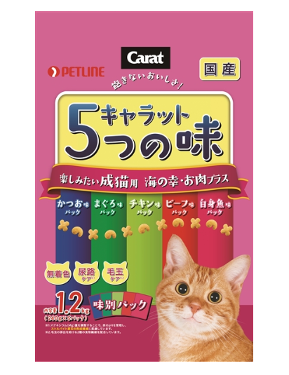 Petline Carat 5 Flavors for Adult Cats to Enjoy Seafood & Meat Plus(Pink)1.2kg