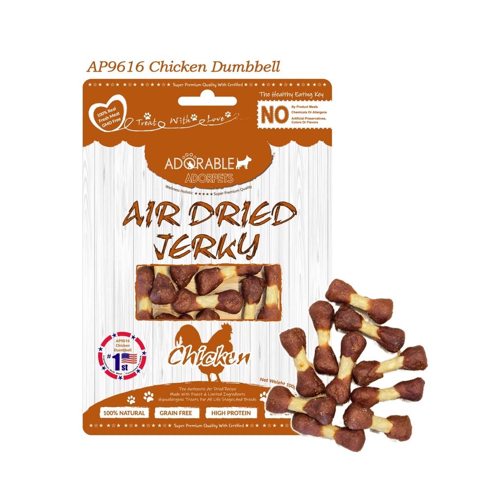 Adorable Adorpets Air Dried Chicken Dumbbell Treats for Dogs 100g #AP9616
