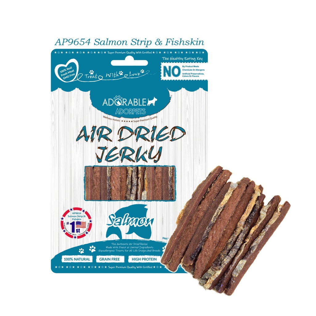Adorable Adorpets Air Dried Salmon Strip & Fishskin Dog Treats 100g #9654
