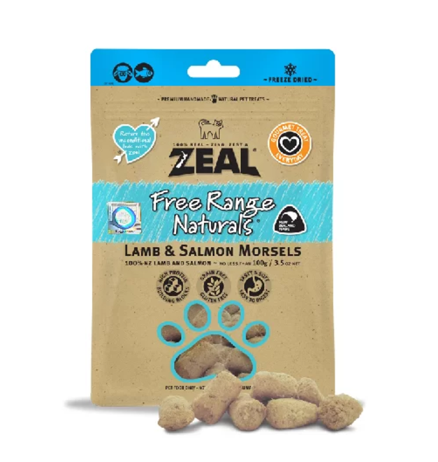 Zeal Freeze Dried Lamb & Salmon Morsels Treats for Cats & Dogs 100g
