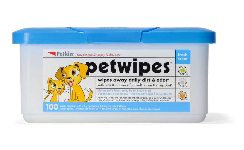 Petkin 天然蘆薈潔身紙- 家庭裝 (100片) (適用於狗、貓、幼犬、幼貓)