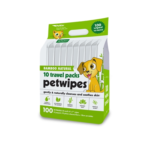 Petkin Bamboo Natural Petwipes Individual pack x10 packs (100ct)