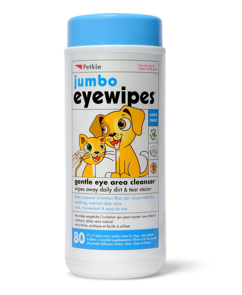 Petkin Jumbo Eye Wipes (80ct) (For dog, cats, puppies and kittens)