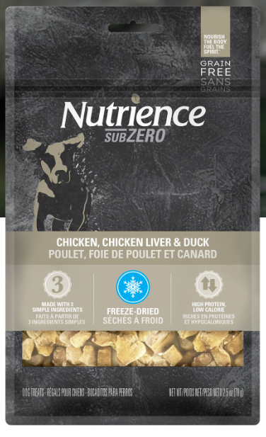 Nutrience SUBZERO Freeze-Dried Chicken, Chicken Liver & Duck Dog Treats 2.5oz