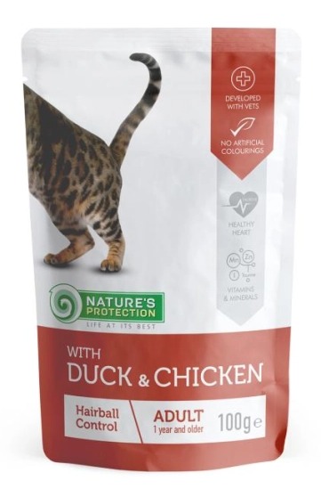 NATURE'S PROTECTION HairBall (Duck and Chicken flavour) Cat pouch for Adult cats 100g