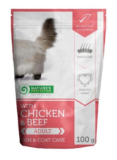 NATURE'S PROTECTION Skin & coat care protection (chicken and beef flavour) Cat pouch for Adult cat 100g