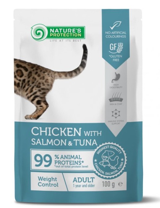 Nature's Protection Weight Conrol (Chicken with Salmon &Tuna Flavor) Cat Pouch For Adult Cat Food 100g